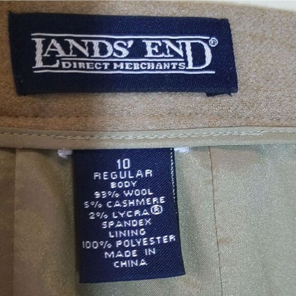 Vintage Lands End Tan Cashmere Wool  Trouser Pants Pleated High Waist Size 10 - Picture 3 of 16